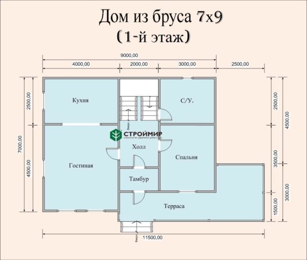 Планировка двухэтажной дачи из бруса 7 на 9