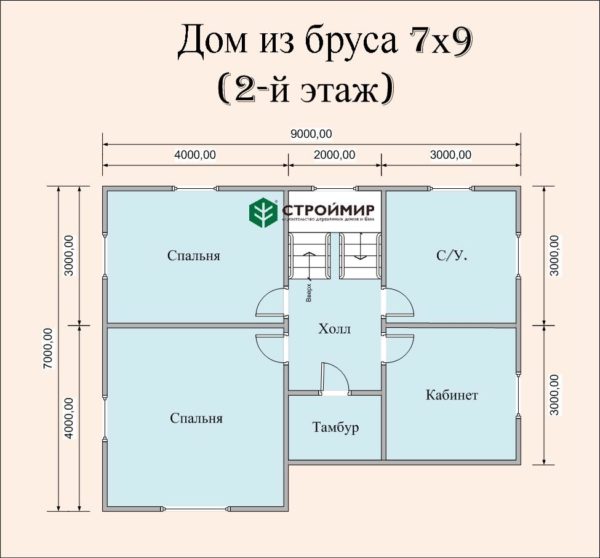 Планировка двухэтажной дачи из бруса 7 на 9