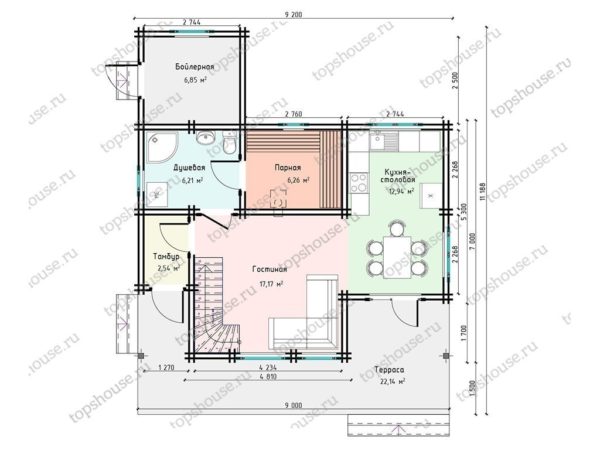 Планировка дома-бани 9,2 на 11,2