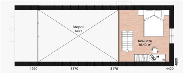 Планировка - Двухэтажный барнхаус 12,8x4,8x6,5