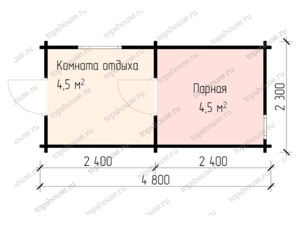 Планировка - Баня 4,8 на 2,3 метра с парной и раздевалкой