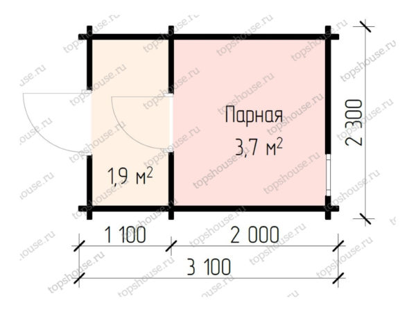 Планировка - Баня 3,1 на 2,2 метра с парной и раздевалкой